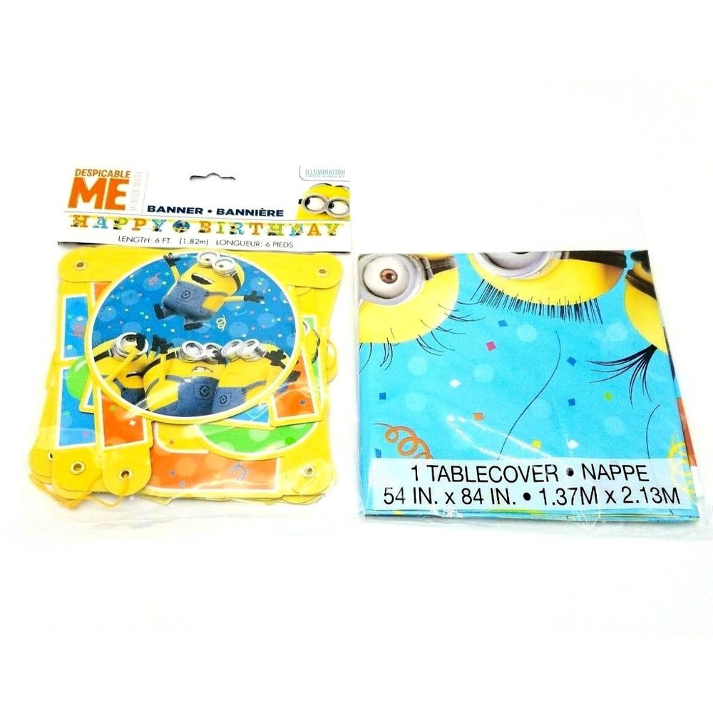 Despicable Me Minions Birthday Party Decorations Tablecloth Birthday Banner NEW